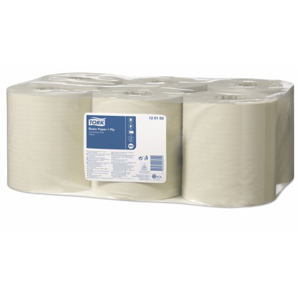 Tork Aftrringspapir Basic Centerfeed Rulle Gul M2, 6 rl