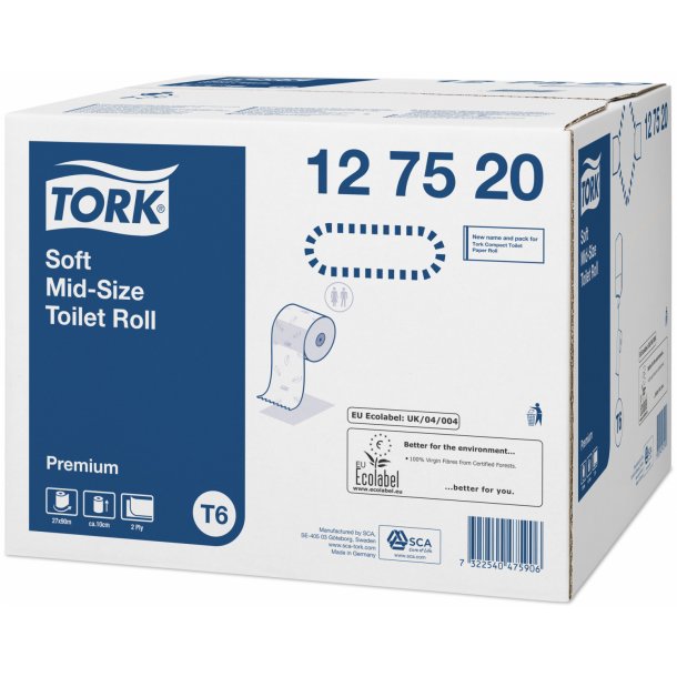 Tork T6 Soft Mid-size Toiletpapir Premium 2-lags, 27 rl