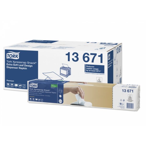 Tork Xpressnap Snack Extra Soft Serviet Med Bladmnster 2-lags Hvid N10 8 pk/4000 stk