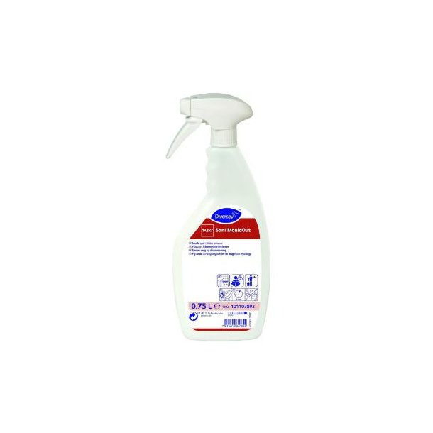Diversey Mugfjerner Sani Mouldout 750ml indeholder aktiv klor med skumdyse